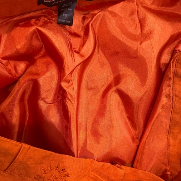 Ashley Stewart Women’s Plus Size Orange Linen-Blend Eyelet Wide Leg Pants 18W - Picture 6 of 7